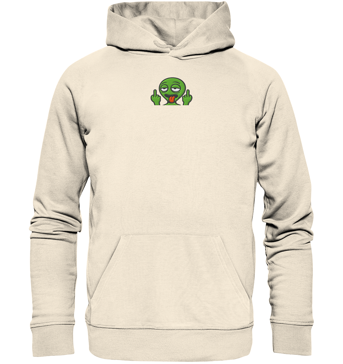 Alien mit Mittelfinger – Ich will nach Hause, aber erst flippe ich euch noch - Organic Hoodie (Stick)