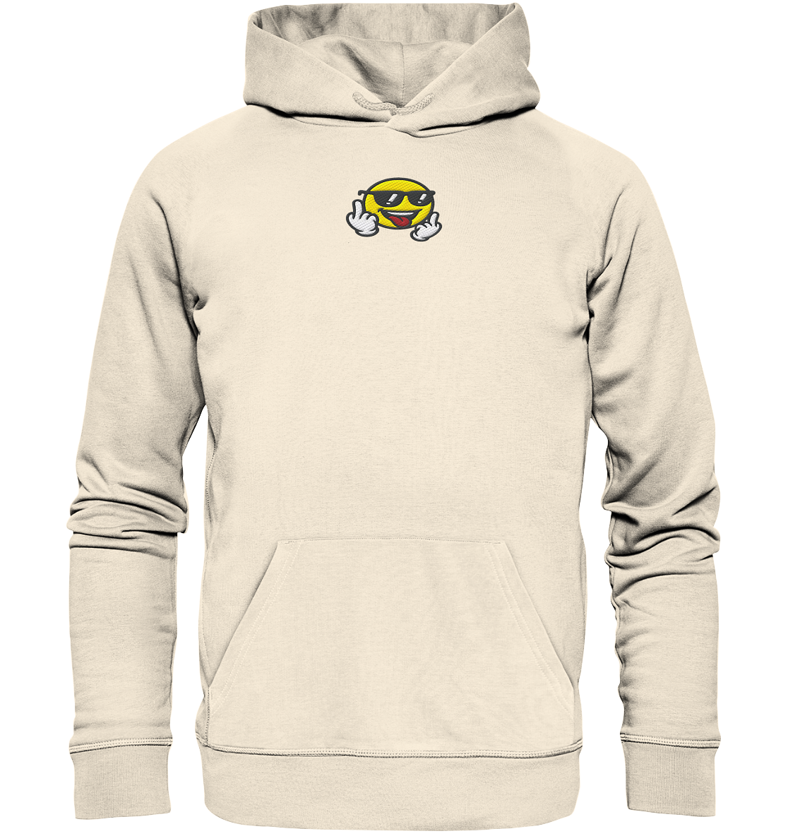 Smiley mit Mittelfinger – Der freundlichste Mittelfinger der Welt - Organic Hoodie (Stick)