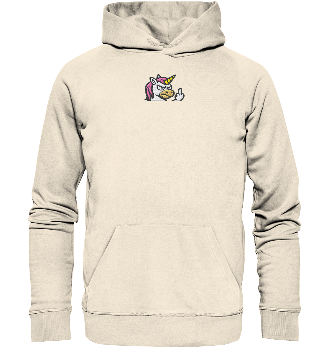 Einhorn mit Mittelfinger – Magie war gestern, jetzt kommt Klartext - Organic Hoodie (Stick)