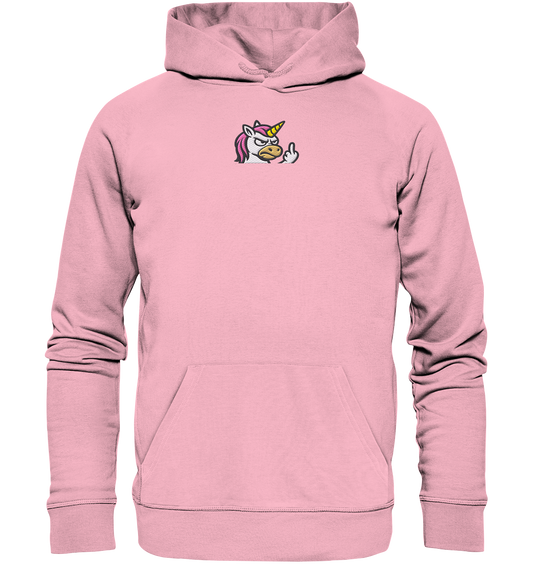 Einhorn mit Mittelfinger – Magie war gestern, jetzt kommt Klartext - Organic Hoodie (Stick)