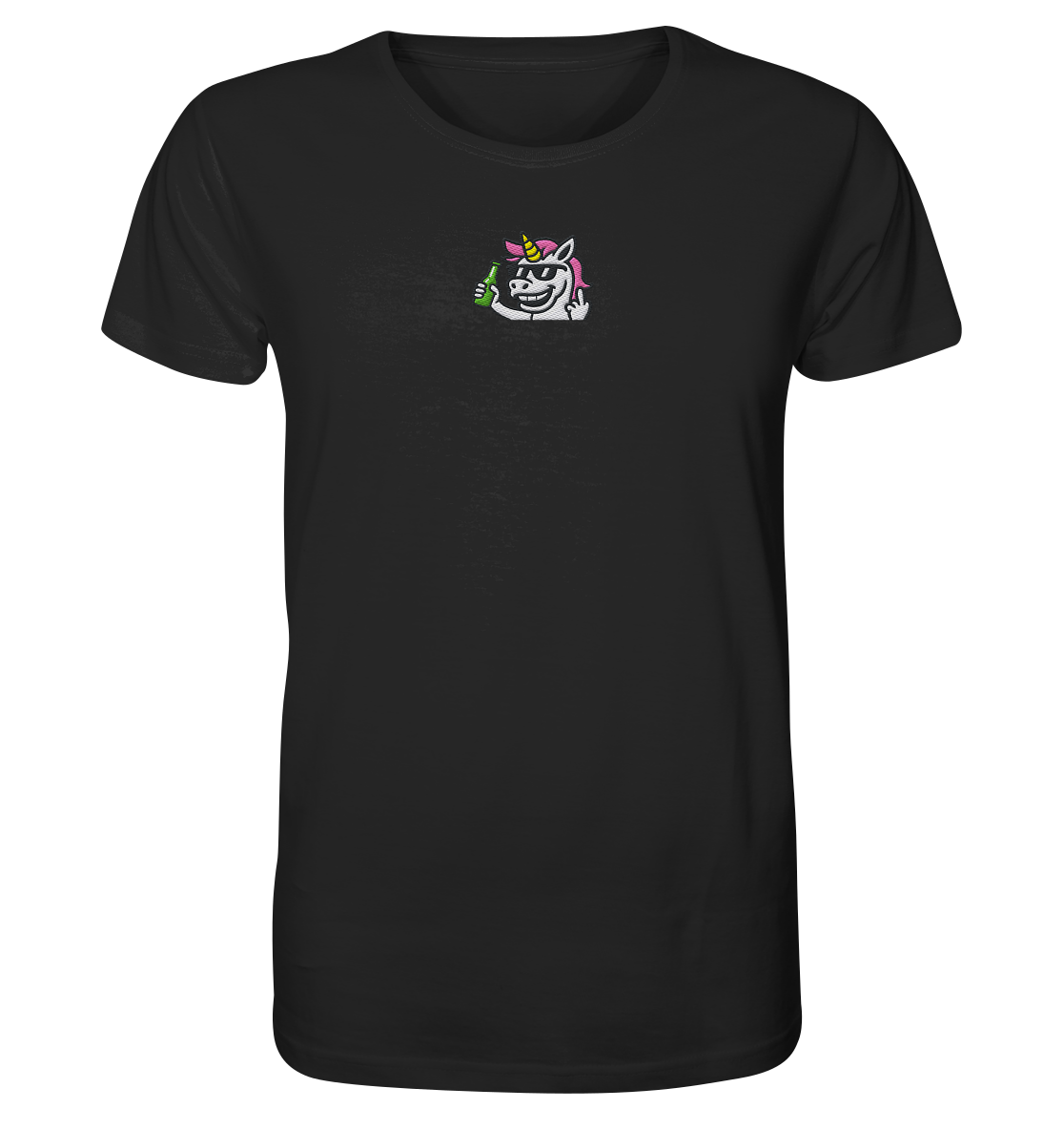 Einhorn mit Mittelfinger – Im Partymodus scheißt’s auf Glitzerregeln - Organic Shirt (Stick)