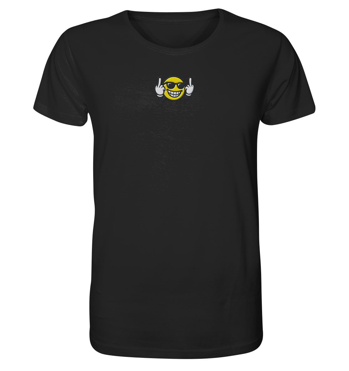 Smiley mit Mittelfinger – Nett lächeln. Weitergehen. - Organic Shirt (Stick)