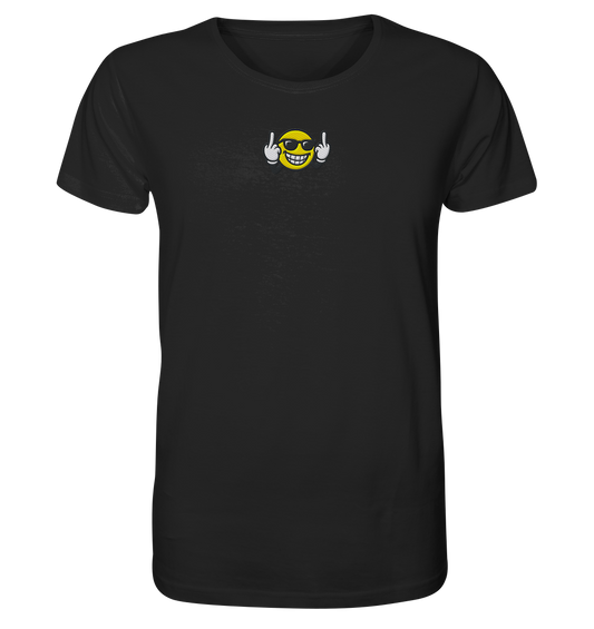 Smiley mit Mittelfinger – Nett lächeln. Weitergehen. - Organic Shirt (Stick)