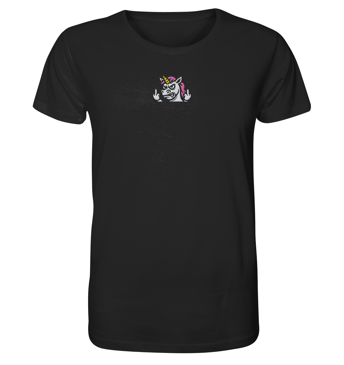Einhorn mit Mittelfinger – Sag’s mit dem Horn - Organic Shirt (Stick)