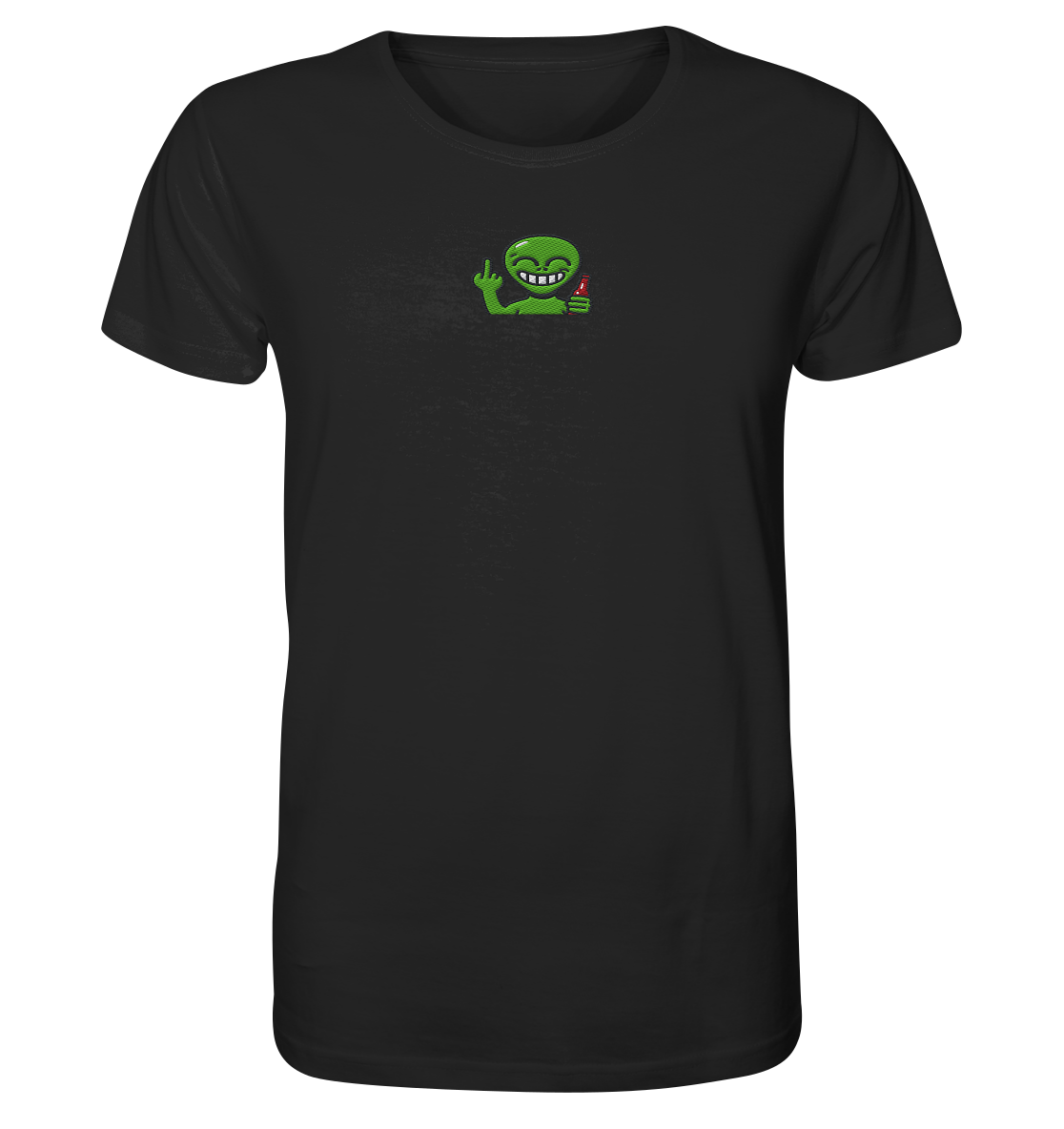 Alien mit Mittelfinger – Cosmic Party, irdischer Finger - Organic Shirt (Stick)