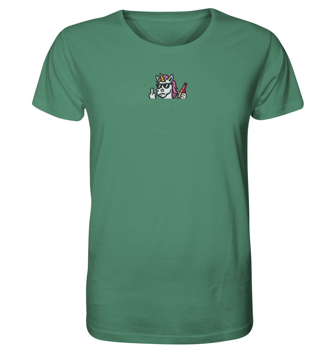Einhorn mit Mittelfinger – Rave-Rainbow in Rebellion - Organic Shirt (Stick)