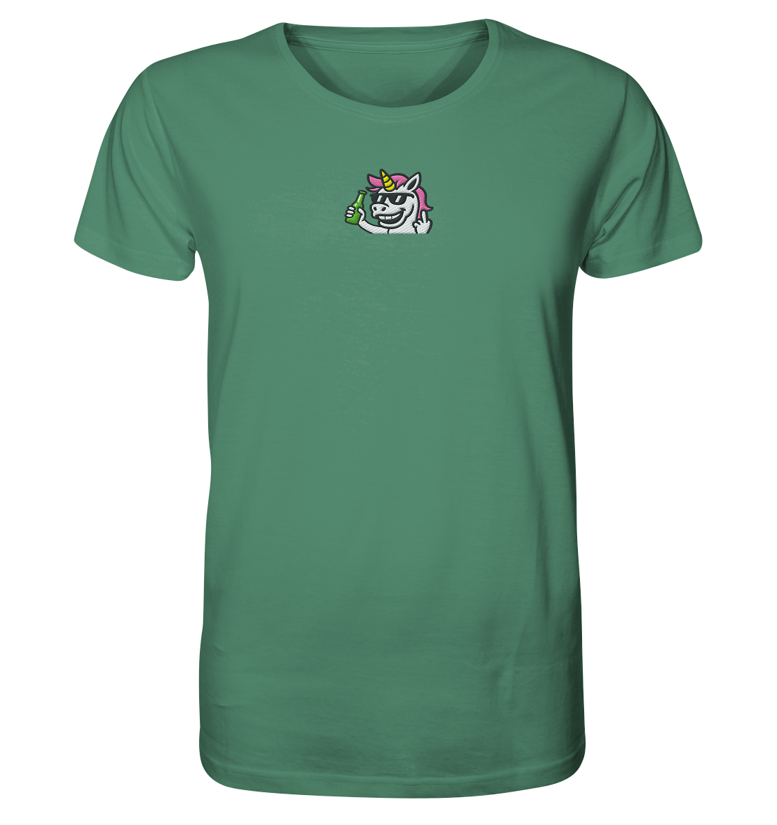 Einhorn mit Mittelfinger – Im Partymodus scheißt’s auf Glitzerregeln - Organic Shirt (Stick)