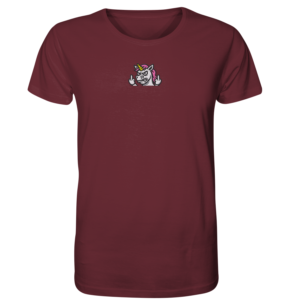 Einhorn mit Mittelfinger – Sag’s mit dem Horn - Organic Shirt (Stick)