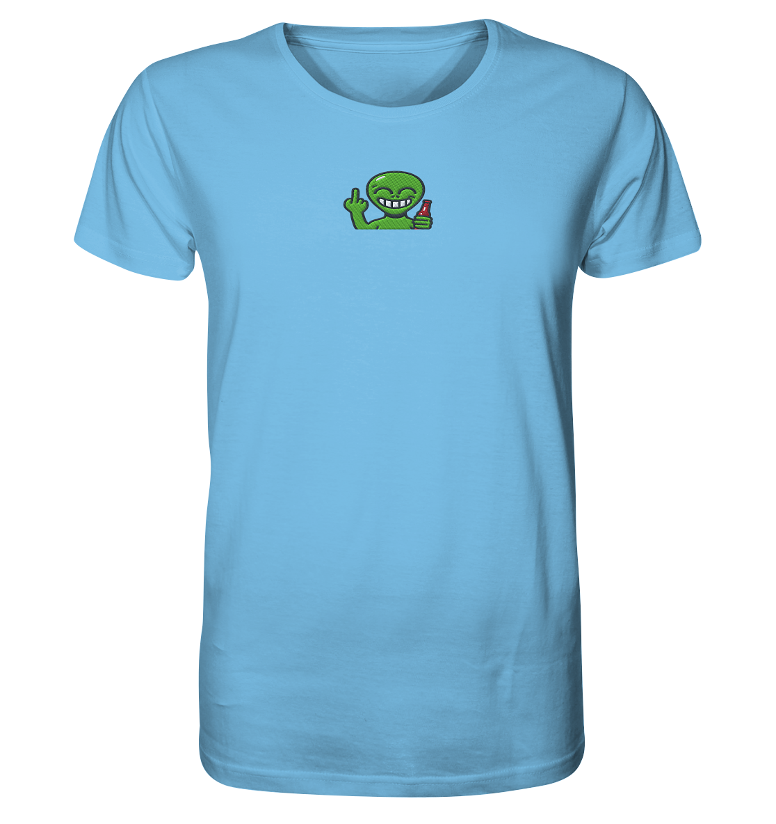 Alien mit Mittelfinger – Cosmic Party, irdischer Finger - Organic Shirt (Stick)