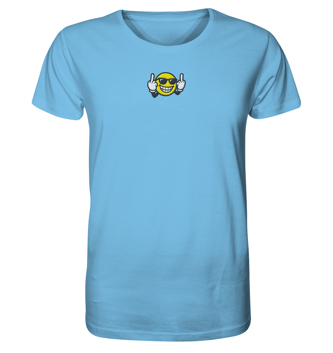 Smiley mit Mittelfinger – Nett lächeln. Weitergehen. - Organic Shirt (Stick)