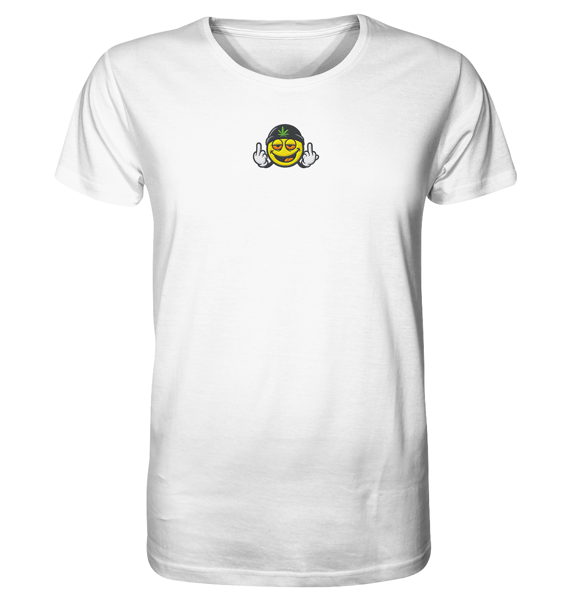 Smiley mit Mittelfinger – Lächeln. Ziehen. Grenzen setzen. - Organic Shirt (Stick)