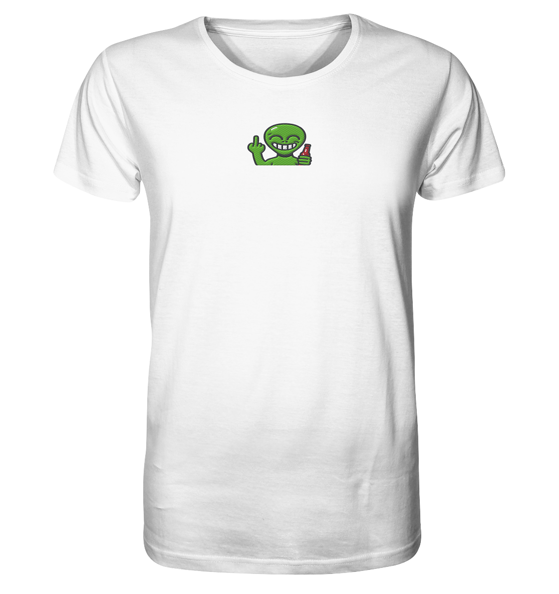Alien mit Mittelfinger – Cosmic Party, irdischer Finger - Organic Shirt (Stick)