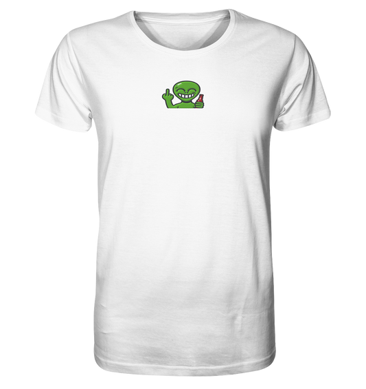 Alien mit Mittelfinger – Cosmic Party, irdischer Finger - Organic Shirt (Stick)