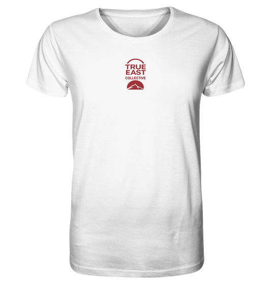 True East Logo + Bergsilhouette – Zuhause ist ein Horizont - Organic Shirt (Stick)