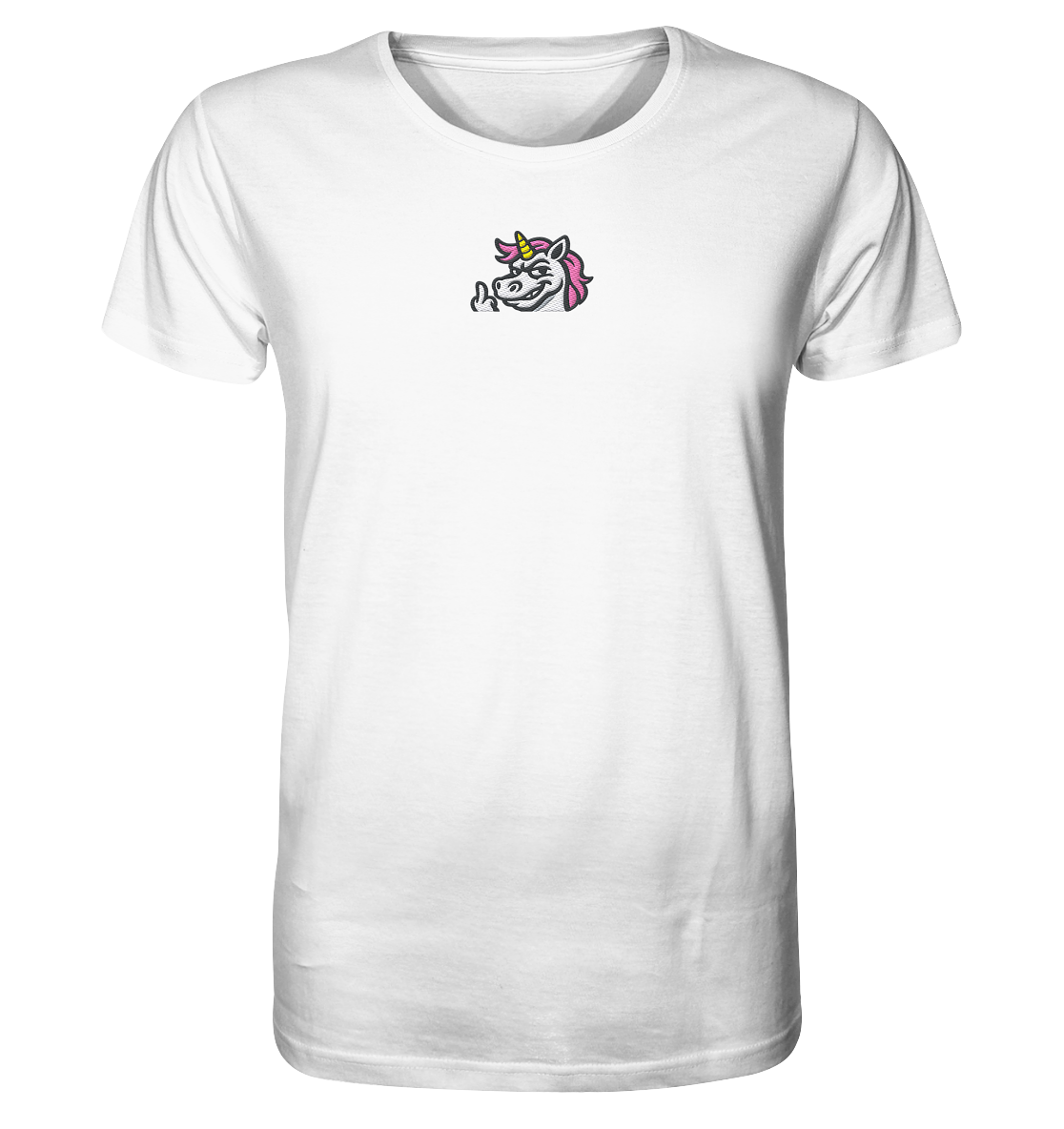 Einhorn mit Mittelfinger – Zu süß zum Ertragen, zu frech zum Ignorieren - Organic Shirt (Stick)
