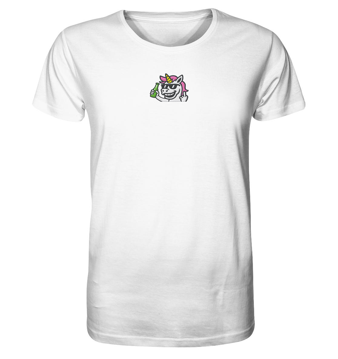 Einhorn mit Mittelfinger – Im Partymodus scheißt’s auf Glitzerregeln - Organic Shirt (Stick)