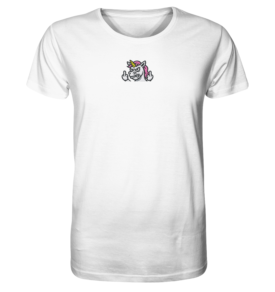 Einhorn mit Mittelfinger – Sag’s mit dem Horn - Organic Shirt (Stick)
