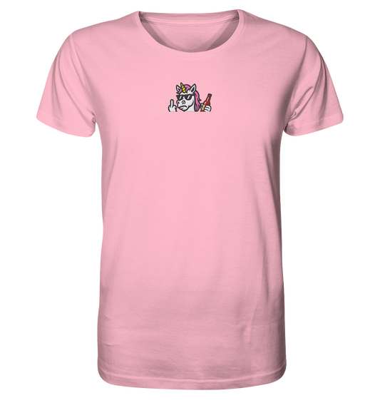 Einhorn mit Mittelfinger – Rave-Rainbow in Rebellion - Organic Shirt (Stick)
