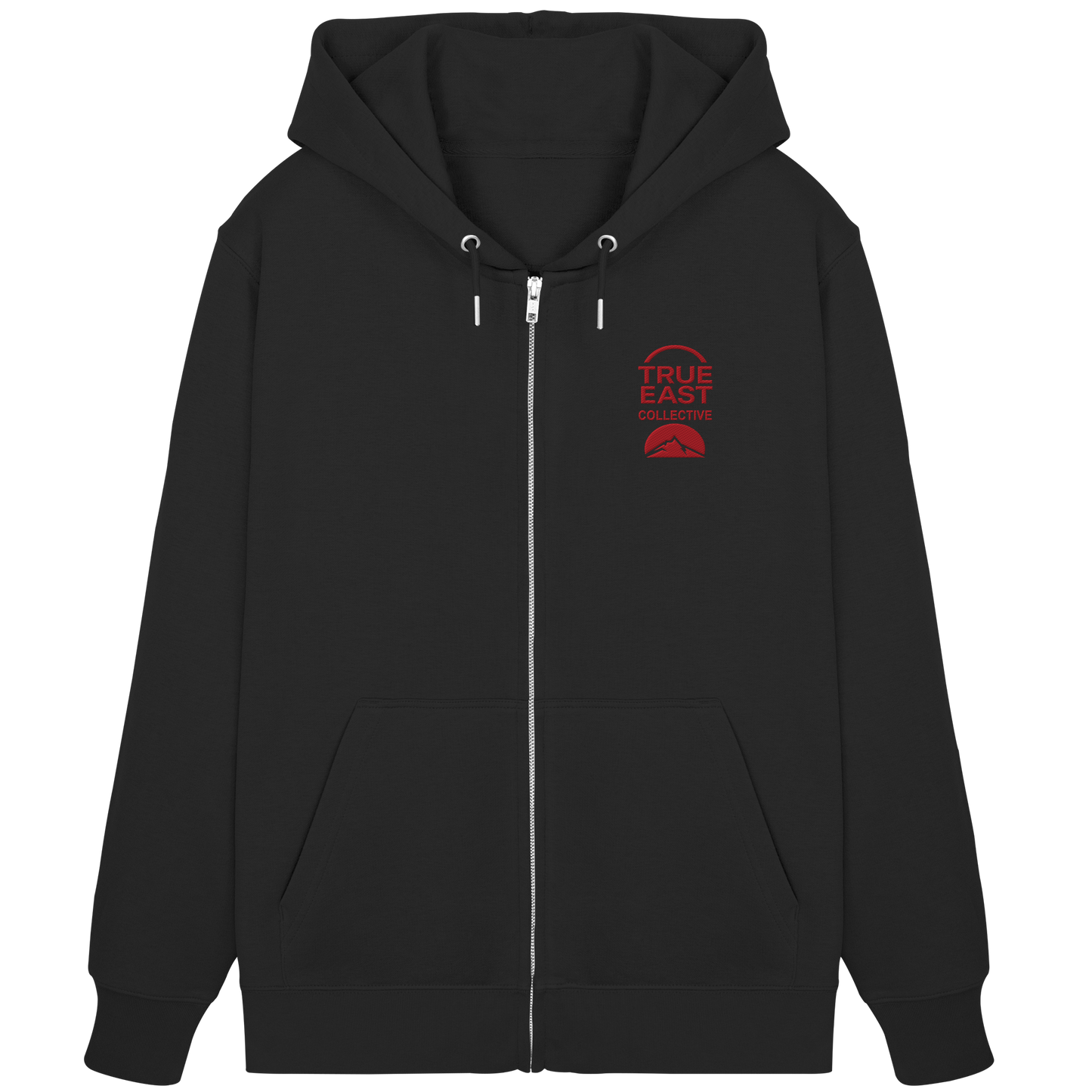 True East Logo + Bergsilhouette – Zuhause ist ein Horizont - Organic Zipper (Stick)