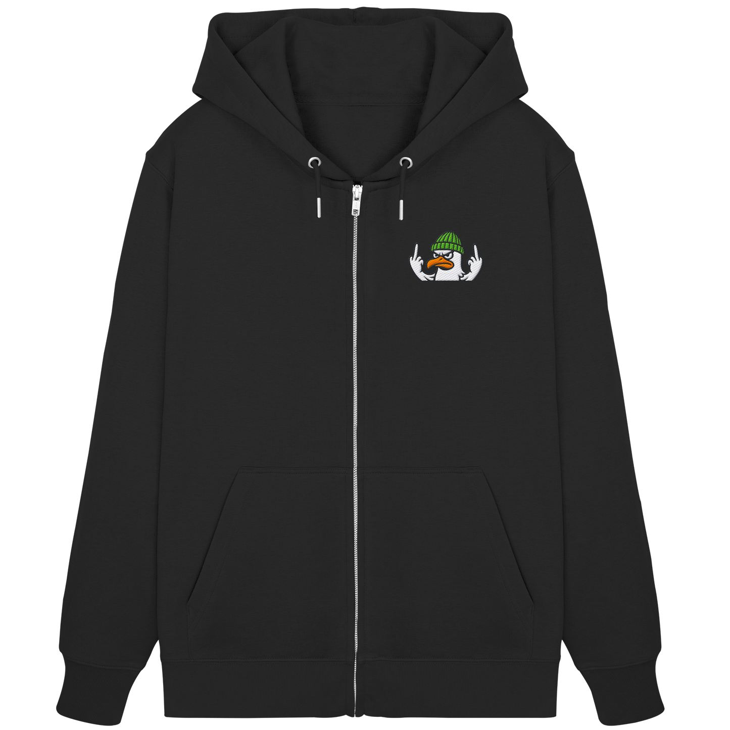 Möwe mit Mittelfinger – Vogel zeigen, Stil behalten - Organic Zipper (Stick)