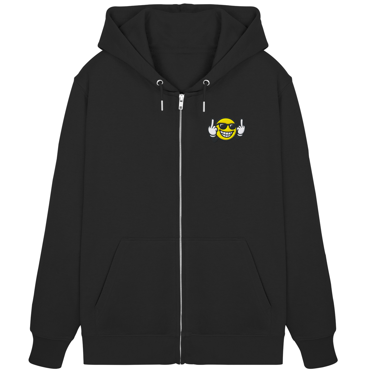 Smiley mit Mittelfinger – Nett lächeln. Weitergehen. - Organic Zipper (Stick)