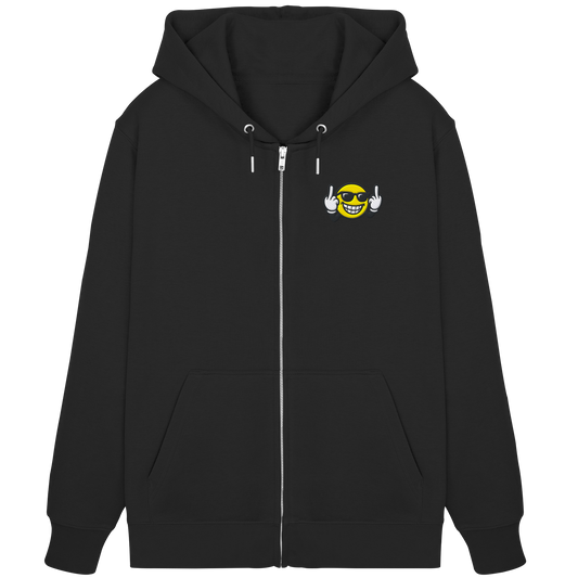 Smiley mit Mittelfinger – Nett lächeln. Weitergehen. - Organic Zipper (Stick)