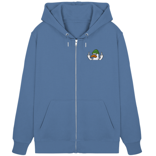 Möwe mit Mittelfinger – Vogel zeigen, Stil behalten - Organic Zipper (Stick)