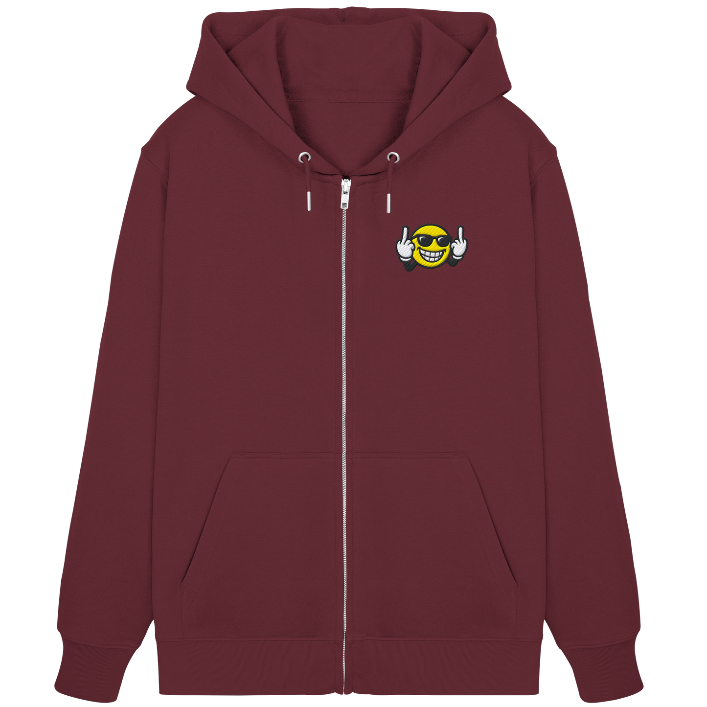 Smiley mit Mittelfinger – Nett lächeln. Weitergehen. - Organic Zipper (Stick)