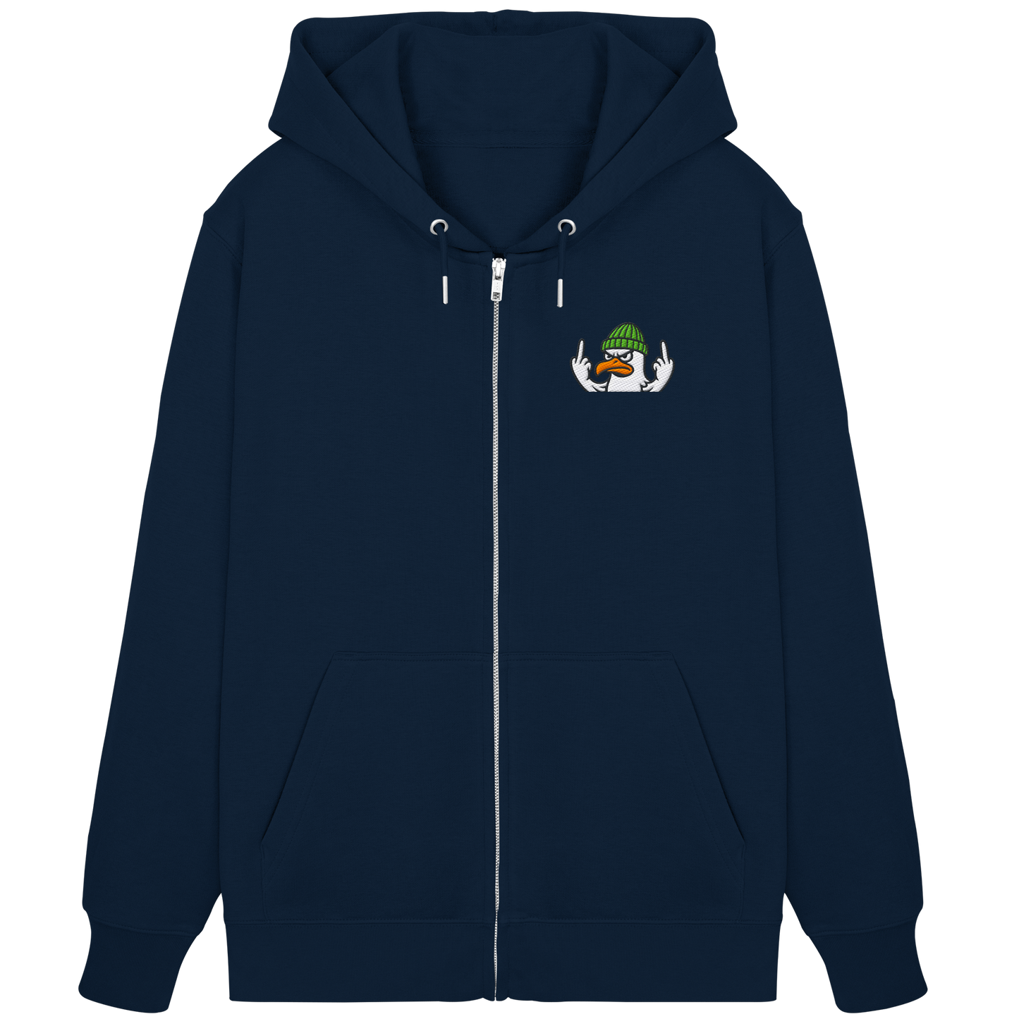 Möwe mit Mittelfinger – Vogel zeigen, Stil behalten - Organic Zipper (Stick)