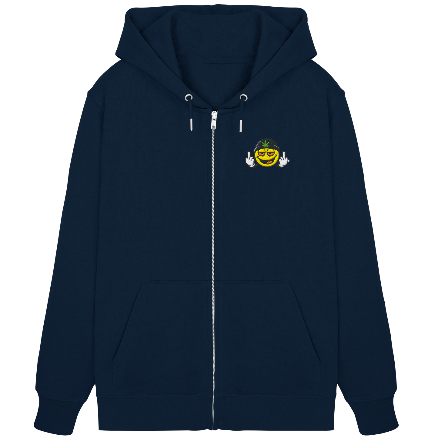 Smiley mit Mittelfinger – Lächeln. Ziehen. Grenzen setzen. - Organic Zipper (Stick)
