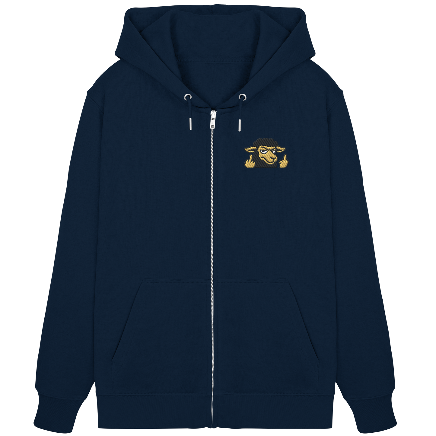 Schwarzes Schaf mit Mittelfinger – Das stille Nein in Stoffform - Organic Zipper (Stick)