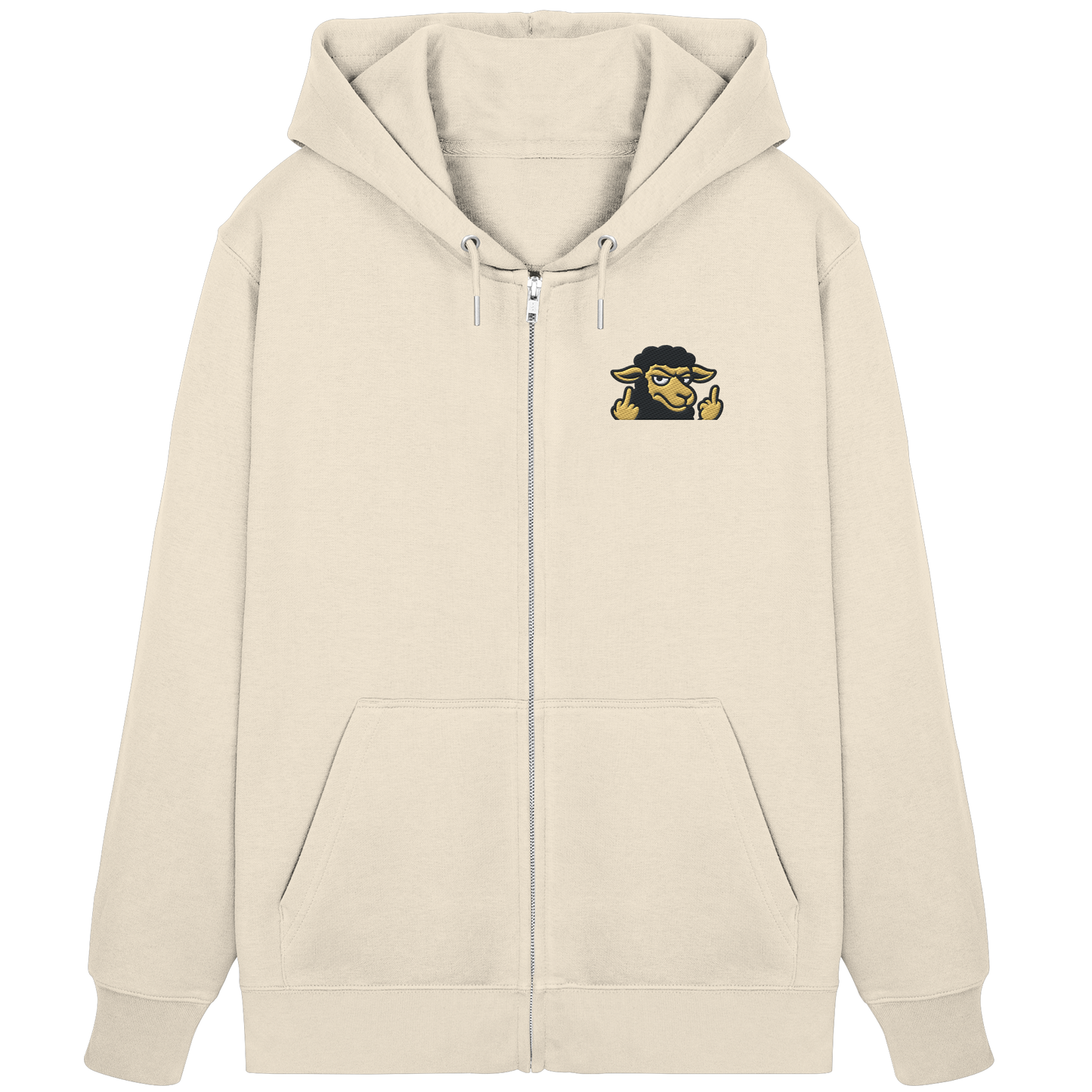 Schwarzes Schaf mit Mittelfinger – Das stille Nein in Stoffform - Organic Zipper (Stick)