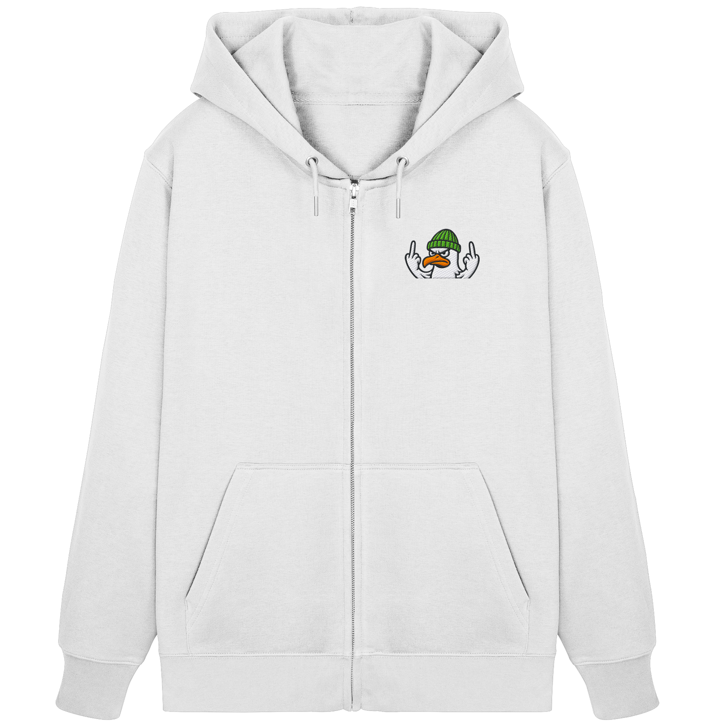 Möwe mit Mittelfinger – Vogel zeigen, Stil behalten - Organic Zipper (Stick)