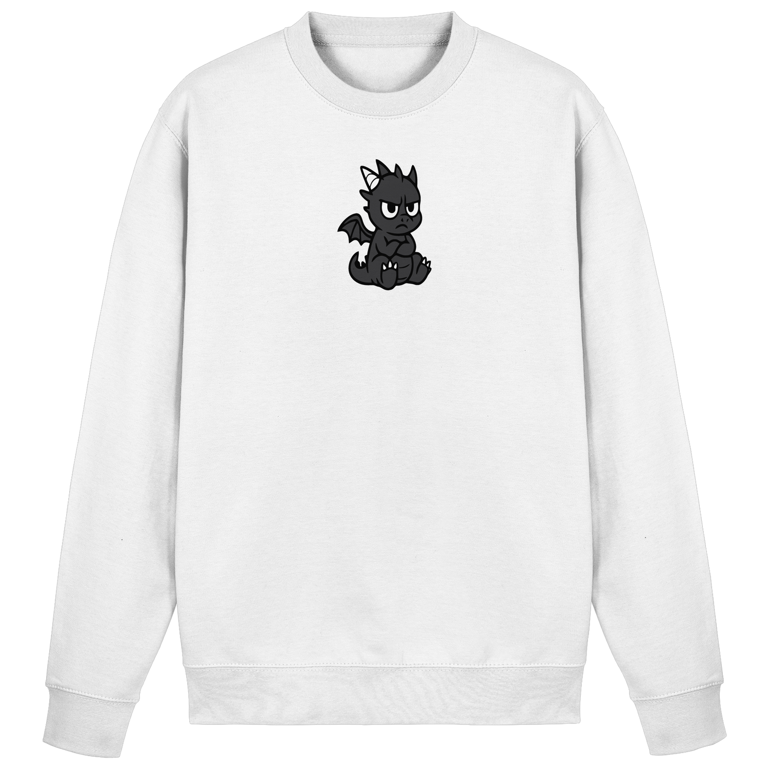 Bild enthält einen genervten Drachen auf einem Hoodie. Niedlicher Drachen Sweatshirt, niedlicher Drache, niedliches Drachenbaby, genervter Drache, Gamer Streetwear, Gamer 
