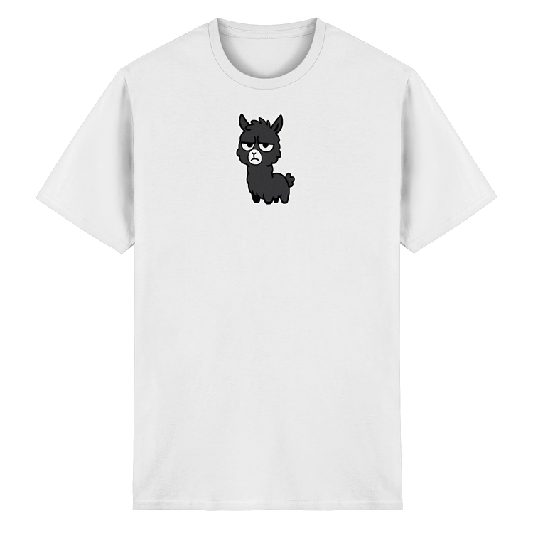 Bild enthält ein genervtes Alpaka auf einem T Shirt. Süßes Alpaka, niedliches Lama, skeptisches Lama, skeptisches Alpaka, cute Alpaka Shirt