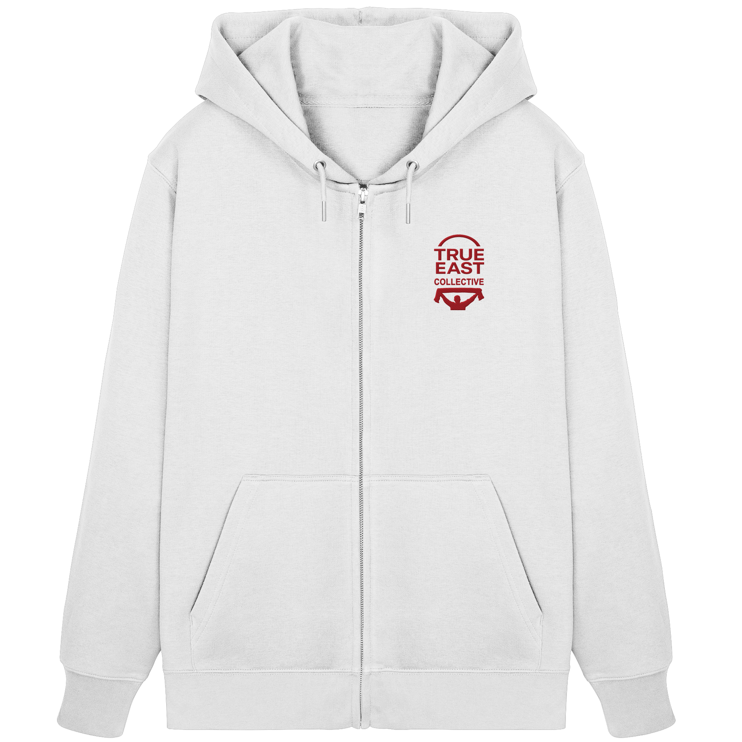 Bild enthält das gestickte True East Logo mit Ultrasilhoutte. Ultra Streetwear, Fussball, Ultras