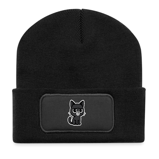 Schwarze Katze mit trotzigen Blick – Management-Ebene: Katze  -Casual Patch Beanie - Schwarz