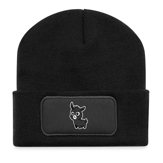 Alpaka im Büro-Modus — Skepsis trifft Business -Casual Patch Beanie - Schwarz