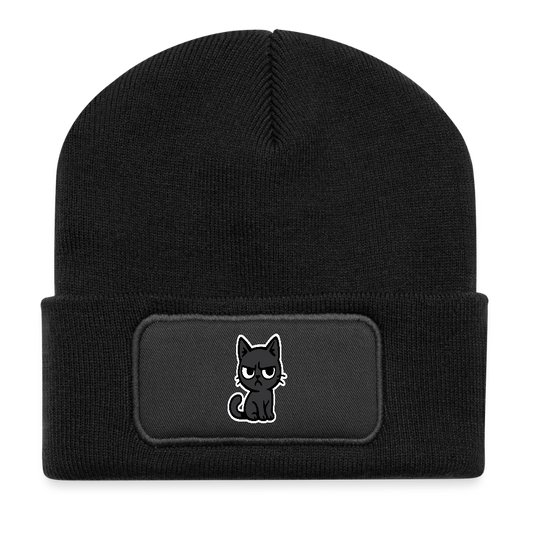 Schwarze Katze im Schatten – Personal wird beobachtet  -Casual Patch Beanie - Schwarz