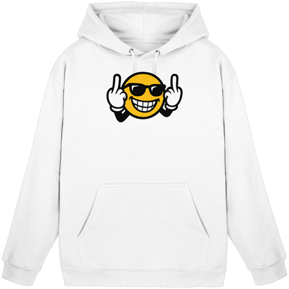 Smiley mit Mittelfinger – Nett lächeln. Weitergehen. - Basic Unisex Hoodie