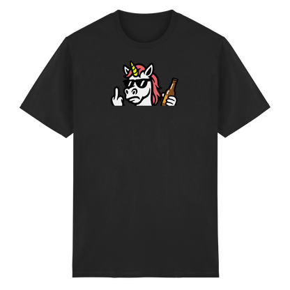 Einhorn mit Mittelfinger – Rave-Rainbow in Rebellion - Heavy Cotton T-Shirt