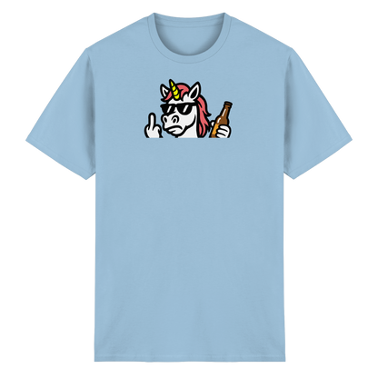 Einhorn mit Mittelfinger – Rave-Rainbow in Rebellion - Heavy Cotton T-Shirt