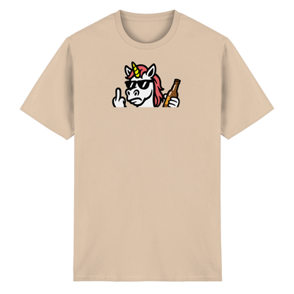 Einhorn mit Mittelfinger – Rave-Rainbow in Rebellion - Heavy Cotton T-Shirt