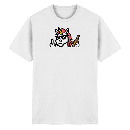Einhorn mit Mittelfinger – Rave-Rainbow in Rebellion - Heavy Cotton T-Shirt