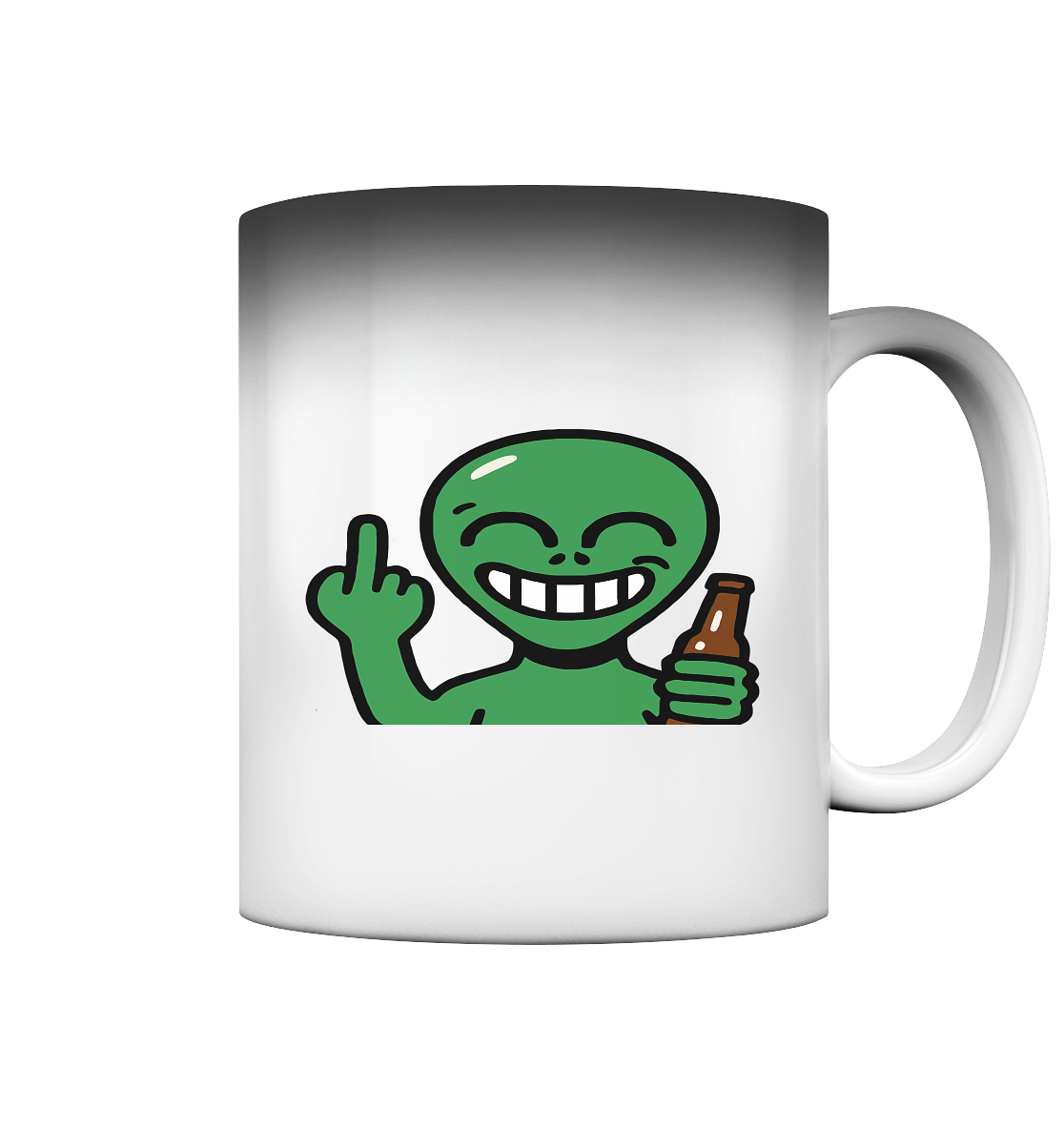 Alien mit Mittelfinger – Cosmic Party, irdischer Finger - Magic Mug
