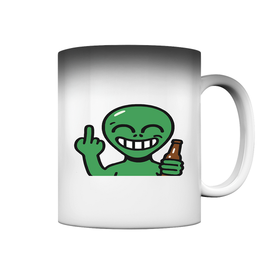 Alien mit Mittelfinger – Cosmic Party, irdischer Finger - Magic Mug