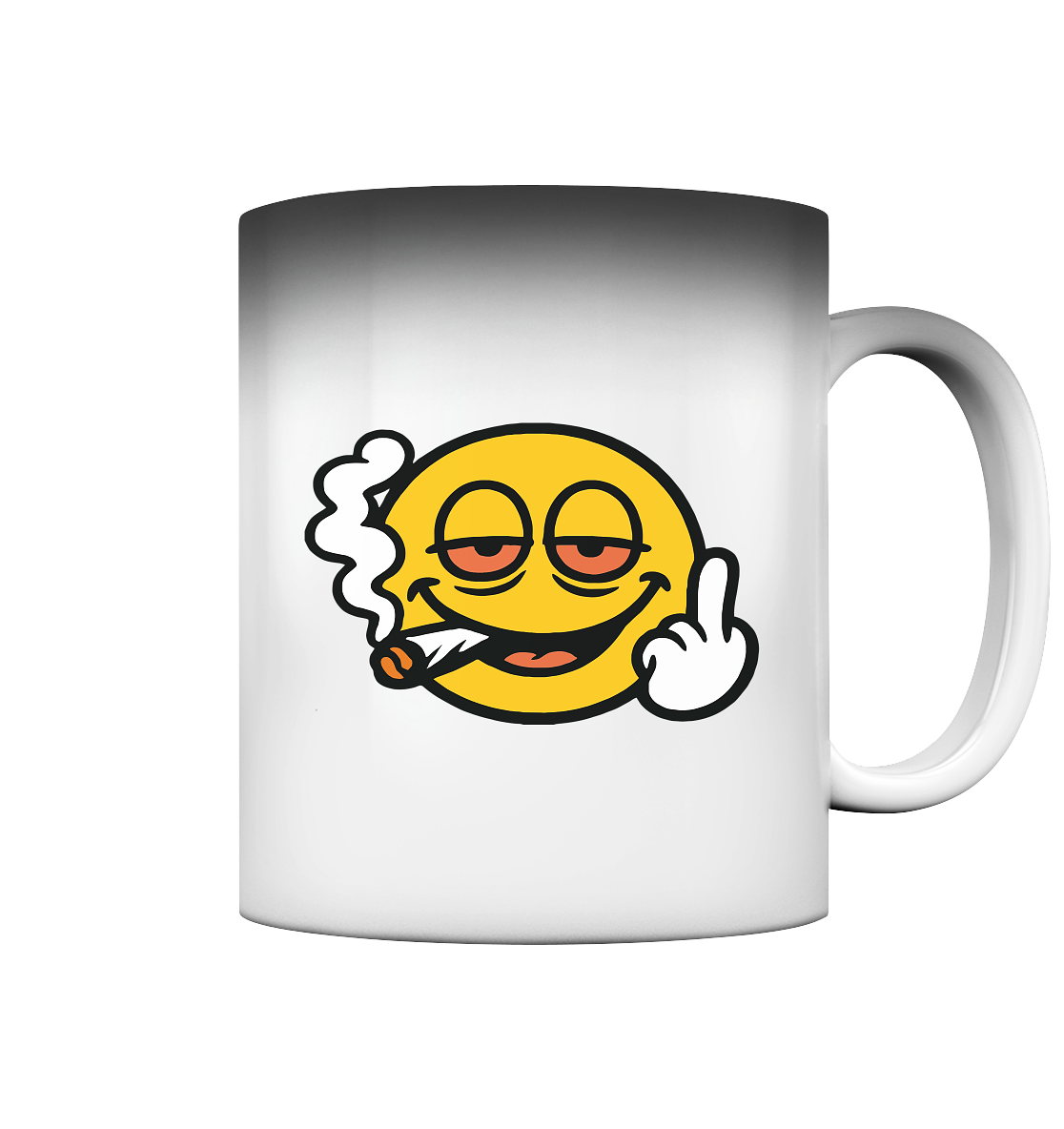 Smiley mit Mittelfinger – Wie ein Joint, nur zum Anziehen - Magic Mug