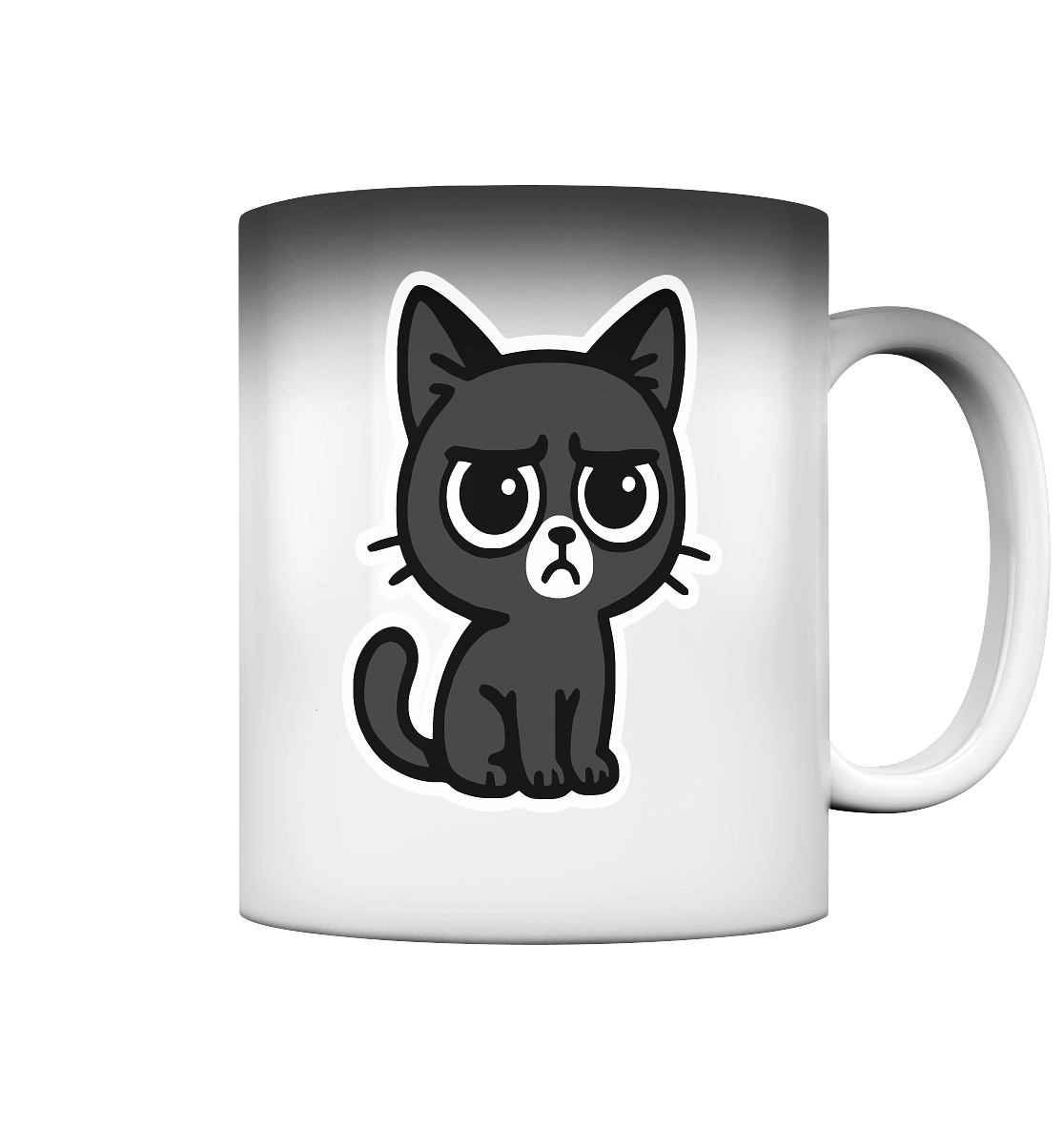 Schwarze Katze mit trotzigen Blick – Management-Ebene: Katze - Magic Mug