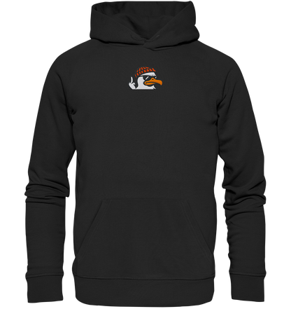 Möwe mit Mittelfinger – Klarstellung in Federform - Organic Hoodie (Stick)
