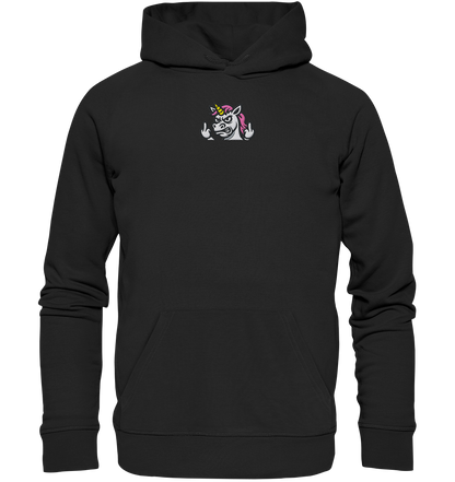 Einhorn mit Mittelfinger – Sag’s mit dem Horn - Organic Hoodie (Stick)
